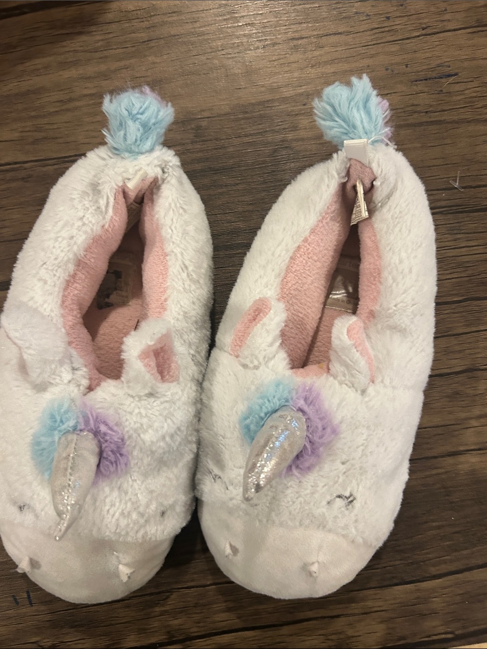 Carter's White Unicorn Plush Slippers with Pastel Accents